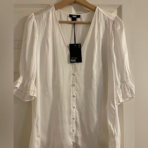 PAIGE classy Carrine white button down top Sz Large fits like a MEDIUM.  NWT.